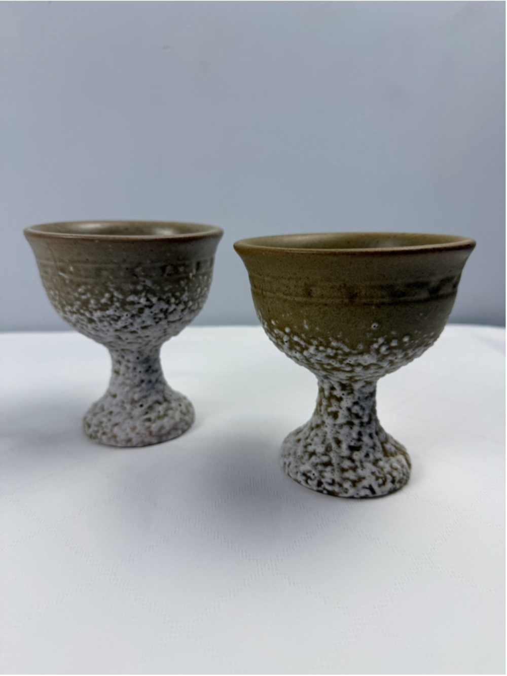Vintage 70s Laurentian pottery Ceramic Wine Chalice Cup Goblet, Set of 2